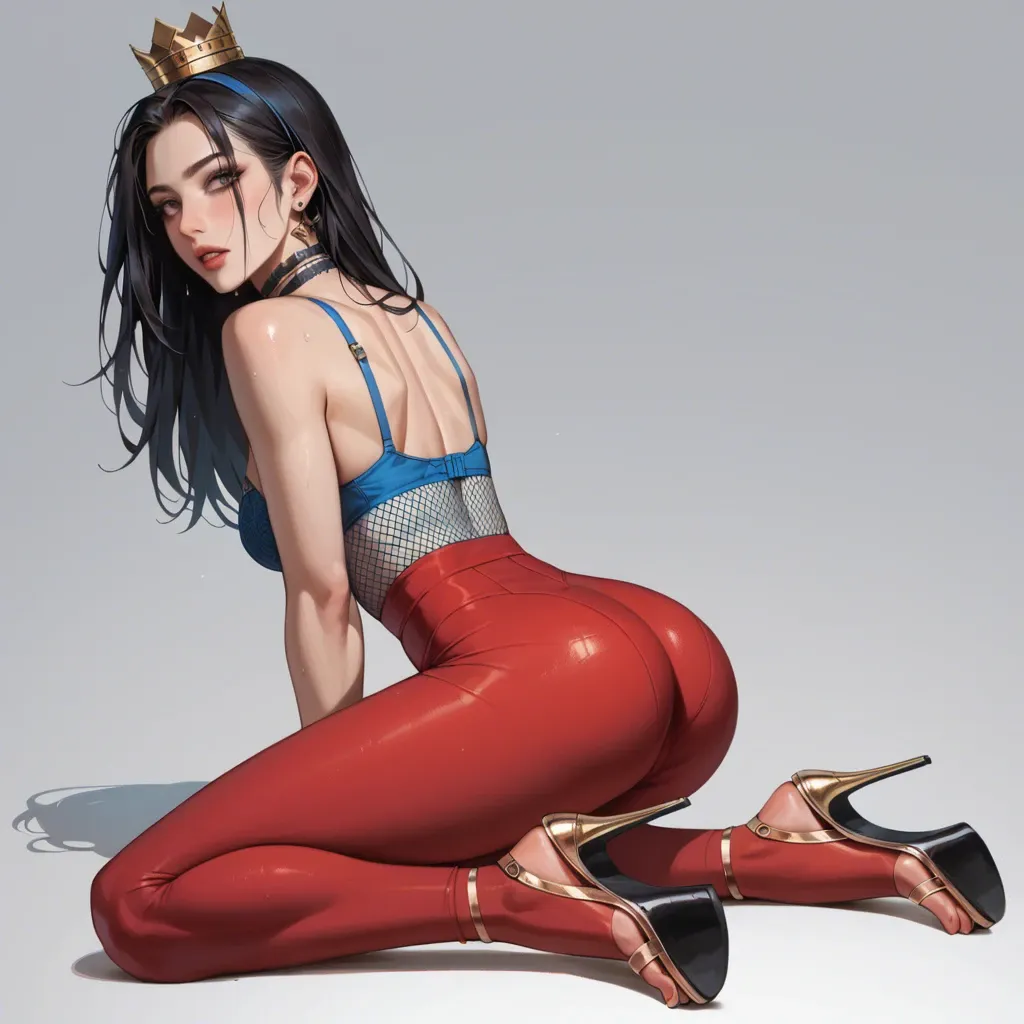 2girl, , , , stretching ass,forearm,perky tits,very slim waist,free shoulders, red tight pants,fishnet,bell choker,blue bra,sandals, white dress,socks,gold crown,sexy lingerie,stiletto heels, gamer bedroom, spaceship, laying on bed, candid camera, link