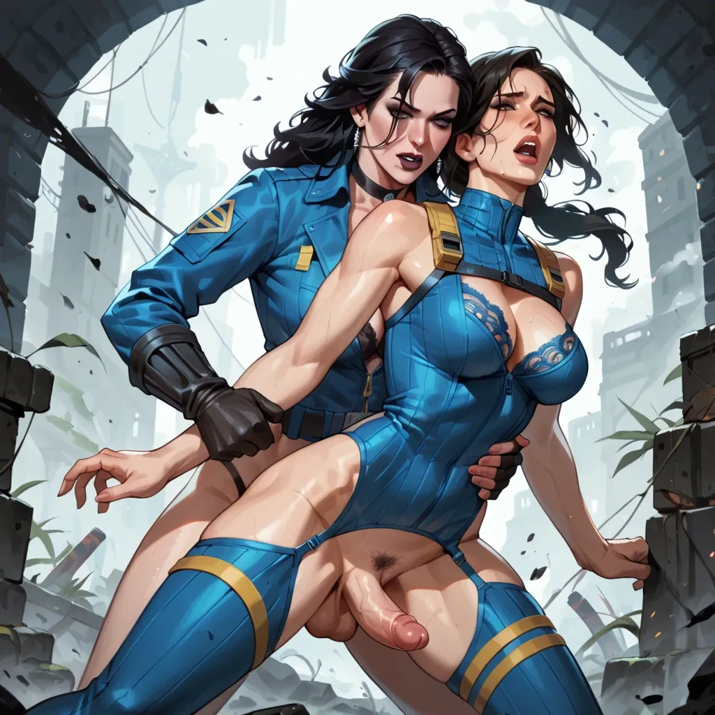 futa lara croft wearing a vault tec jumpsuit fucking futa yennefer Lingerie