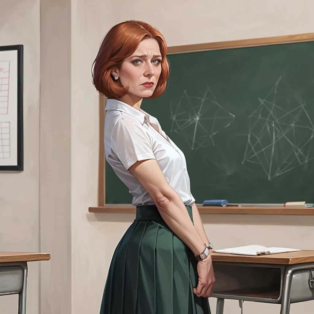 realistic,full detailed,accurate,teacher lois griffin,flat chest,shy,blouse,skirt,front view,side view