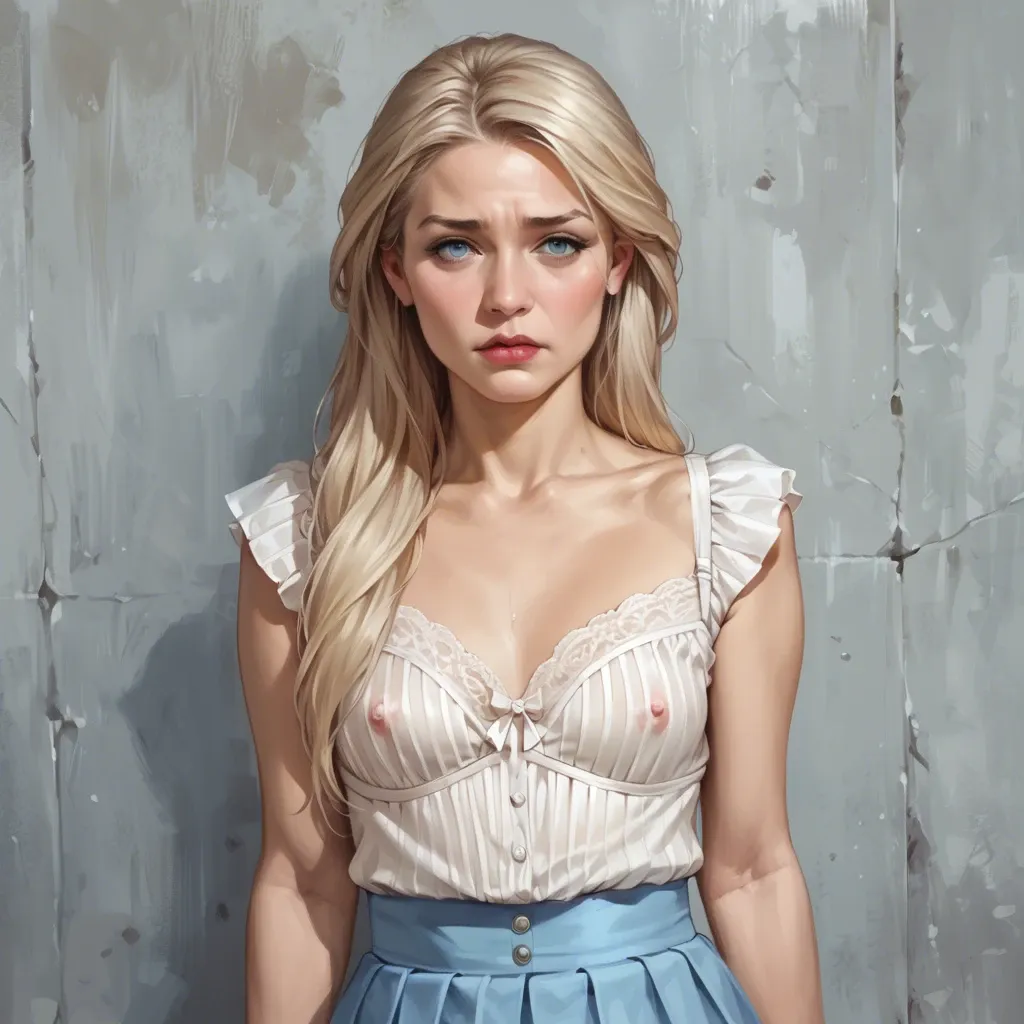 photorealistic,Charlie Morningstar,mature,petite chest,shy,blouse,skirt