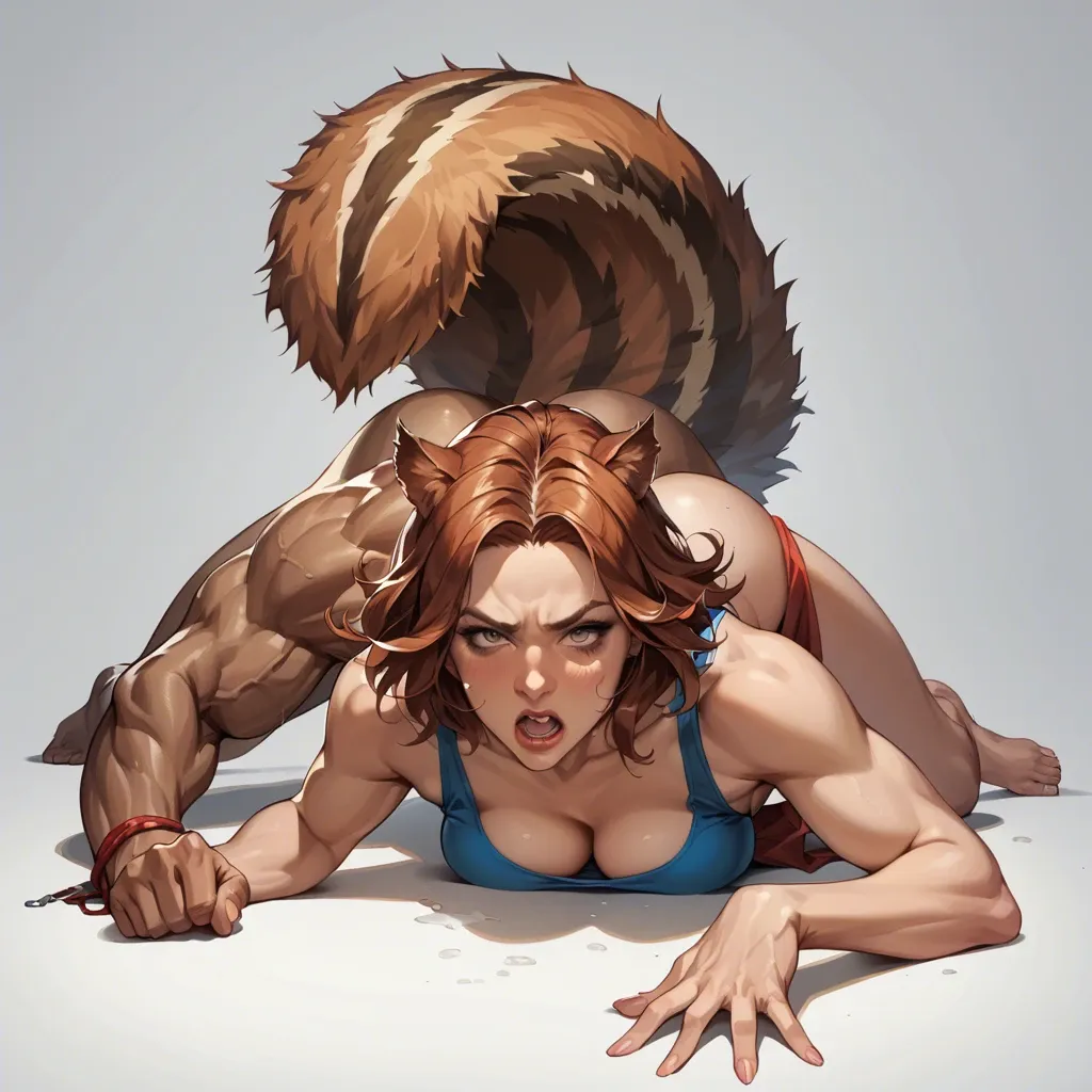 squirrel girl from marvel rivals, sex, prone bone pose, squirrel girl with clothes