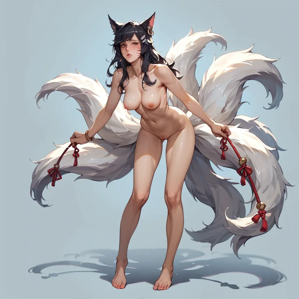 Ahri full body submissive pose standing facing forward no shoes shy