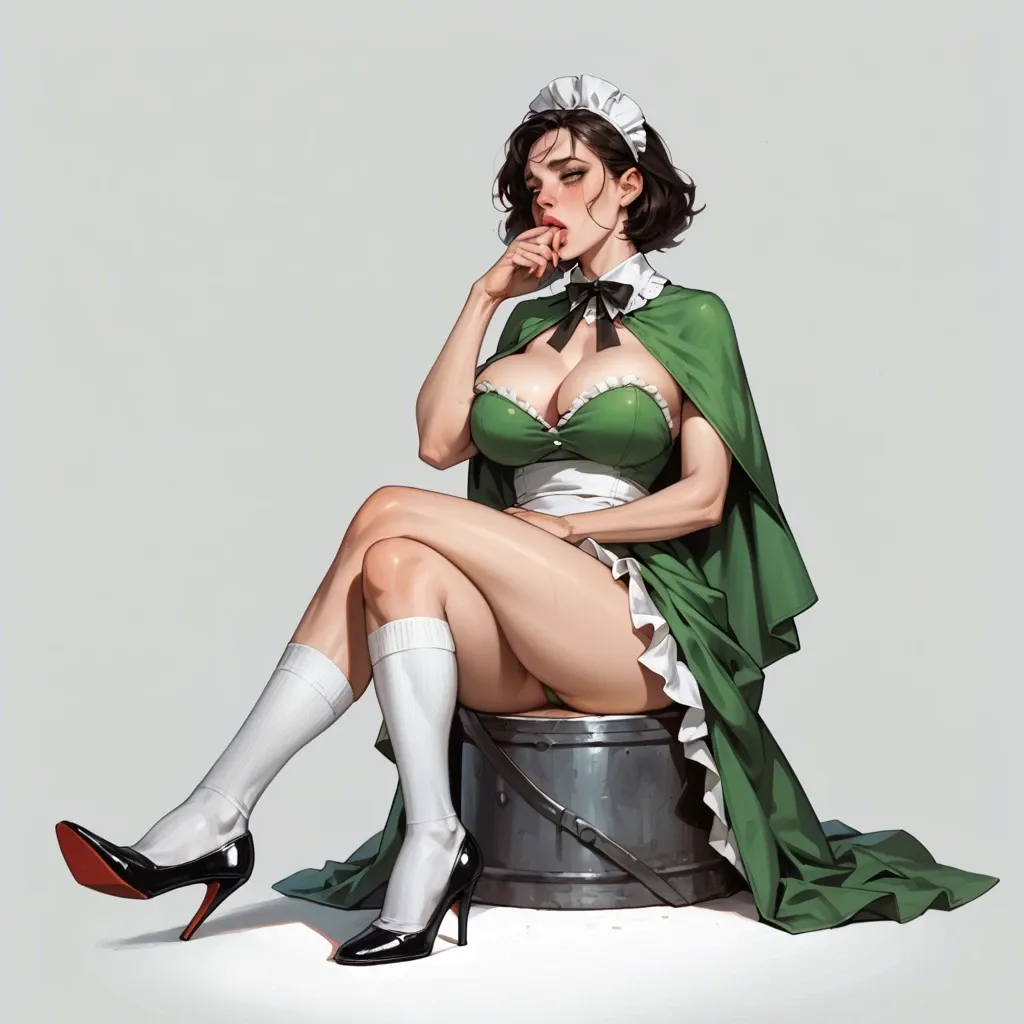 1girl,solo, , , , very thick lips,legs,perky boobs,pec sucking,hold neck, rolled eyes,crossed legs,big breasts,breastfeeding,distance, maid dress,knee socks,capelet,green swimsuit,heels, costume,lace,collared,print panties,heels, red skirt,anchor necklace,black hat,green swimsuit,gothic boots, office girl, restrained, medieval theme, collarbone, lara croft, spider-gwen