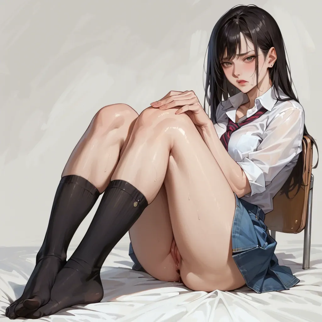 Foot, black socks, jeans, schoolgirl