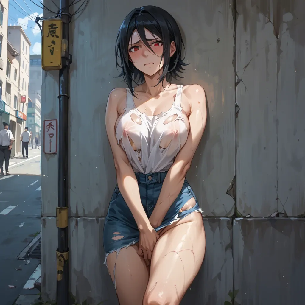 kuchiki rukia ripped clothes in street covering self embarrassed