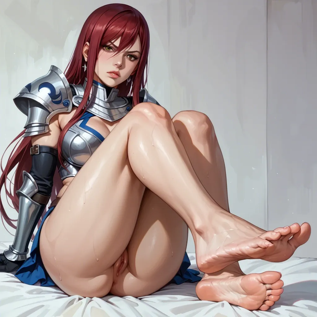 Erza from fairy tail armor show soles feet, soft skinny soles