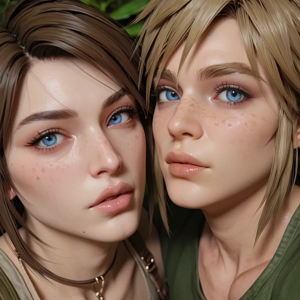 2femboy,3d,blue eyes,white pale skin,one side hair,thick lips, brunette, link,collaborative,freckles,dressed,girly male,jungle,tight,polkadots,perfect face,close-up,pov,miniboy