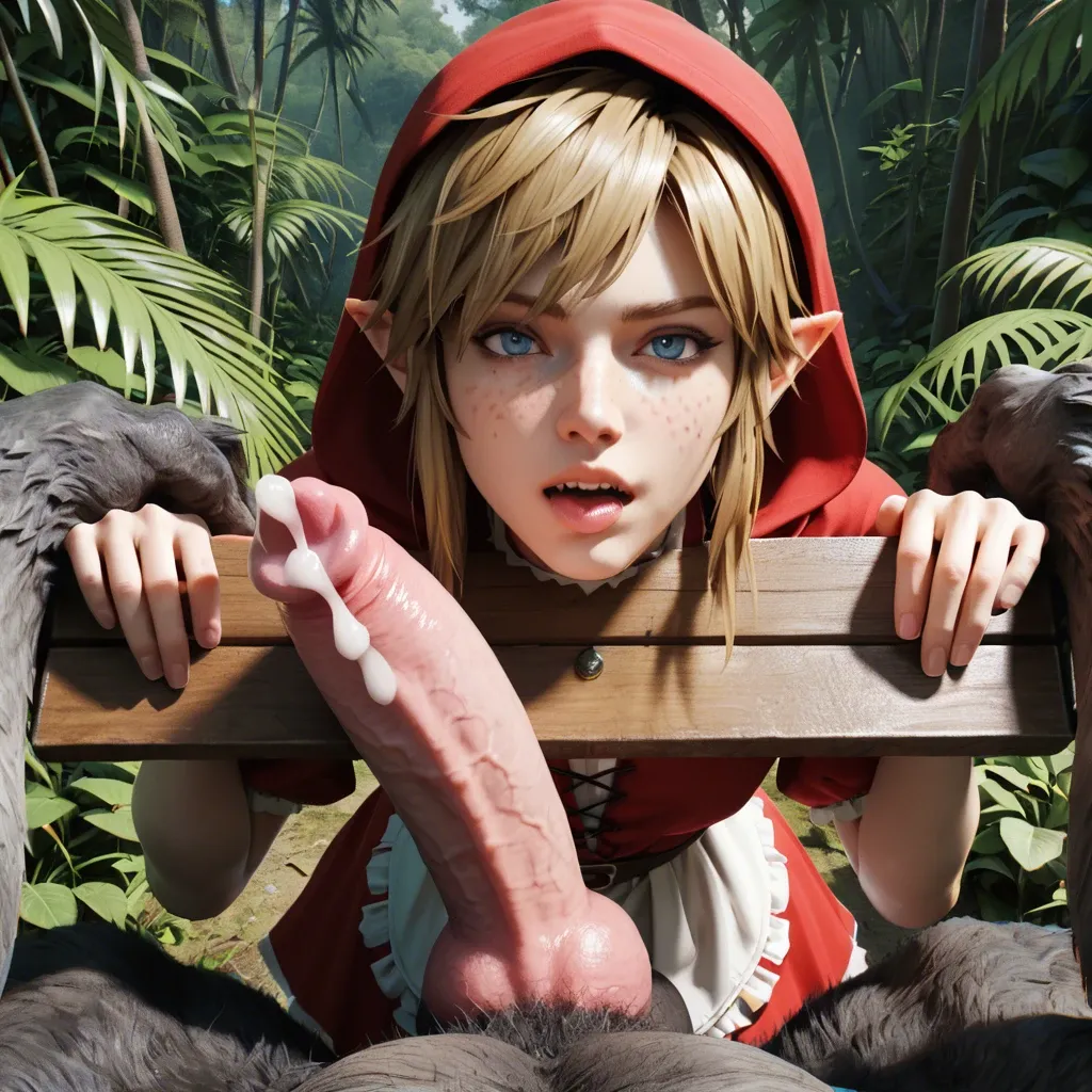 1femboy,3d,link,freckles,adorable femboy,girly,jungle,close-up,pov,pillory,red riding hood uniform,cock worship,werewolf,animal penis,zoophilia,gigantic,face Cum covered