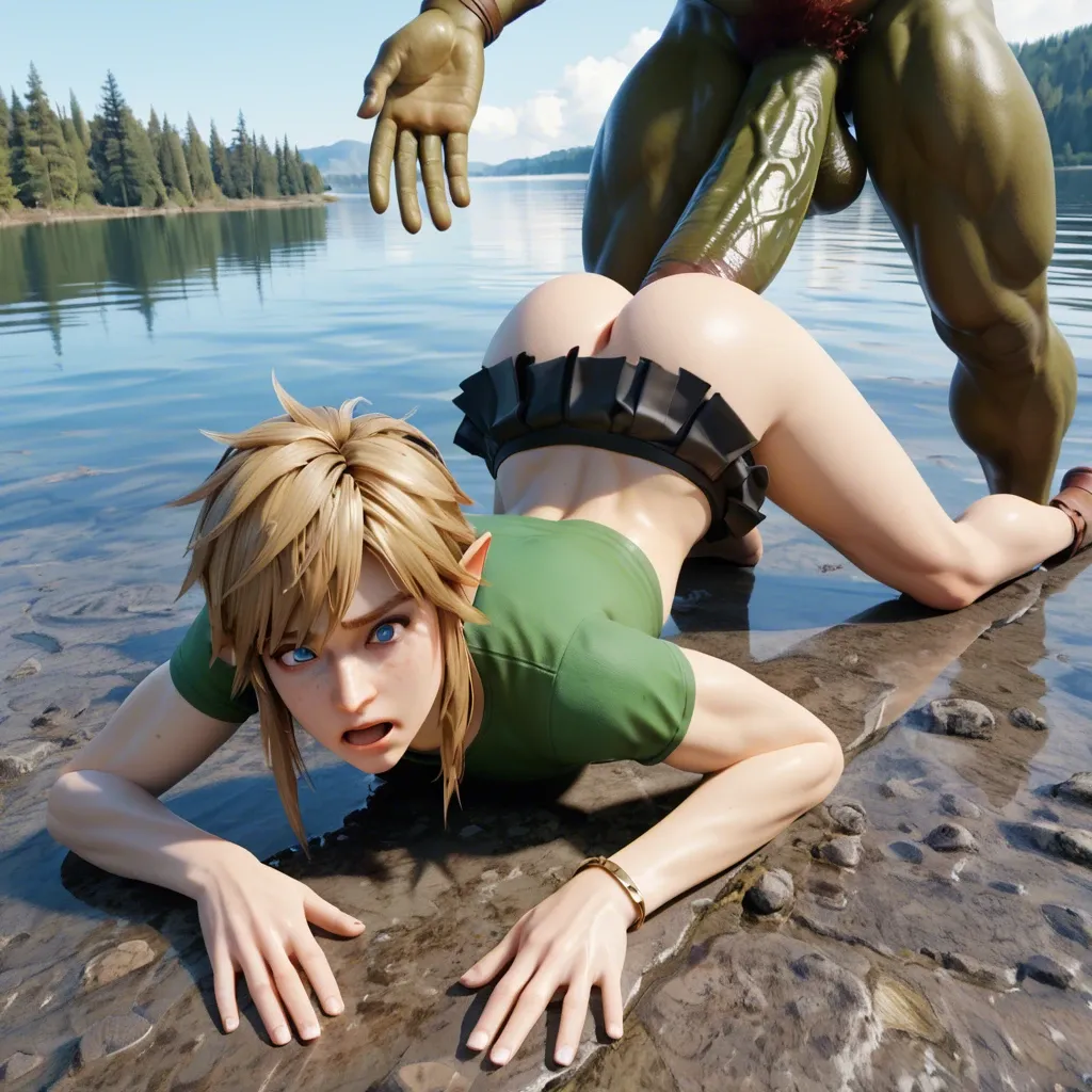 1femboy,3d,link,freckles,perfect femboy,miniboy,awe face,lake,mini skirt,high-angle,head grabbed,skinny,face down ass up,anal, penetration,ganondorf,gigantic penis,size difference,doggy style,on all fours,close-up,grabbed body