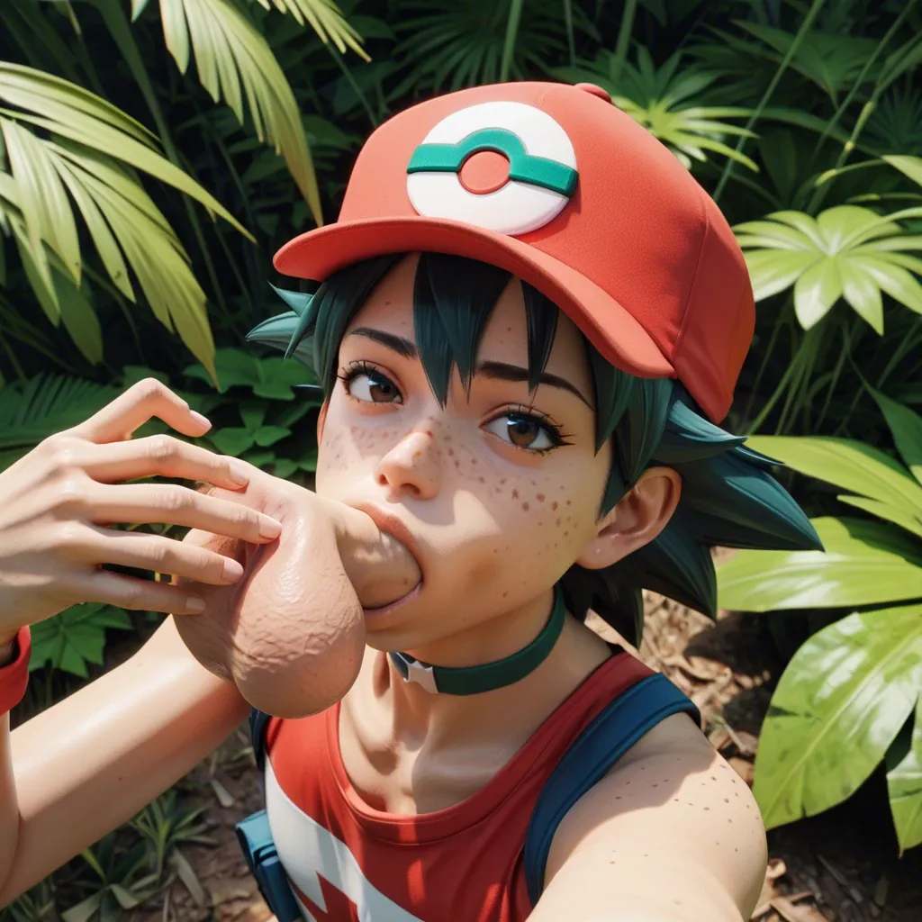 1femboy,3d,ash Ketchum,pokemon cap,freckles,skinny,testicle worship,sucking testicle,testicle on face,miniboy,high-angle,selfie,gigantic testicles,jungle,choker