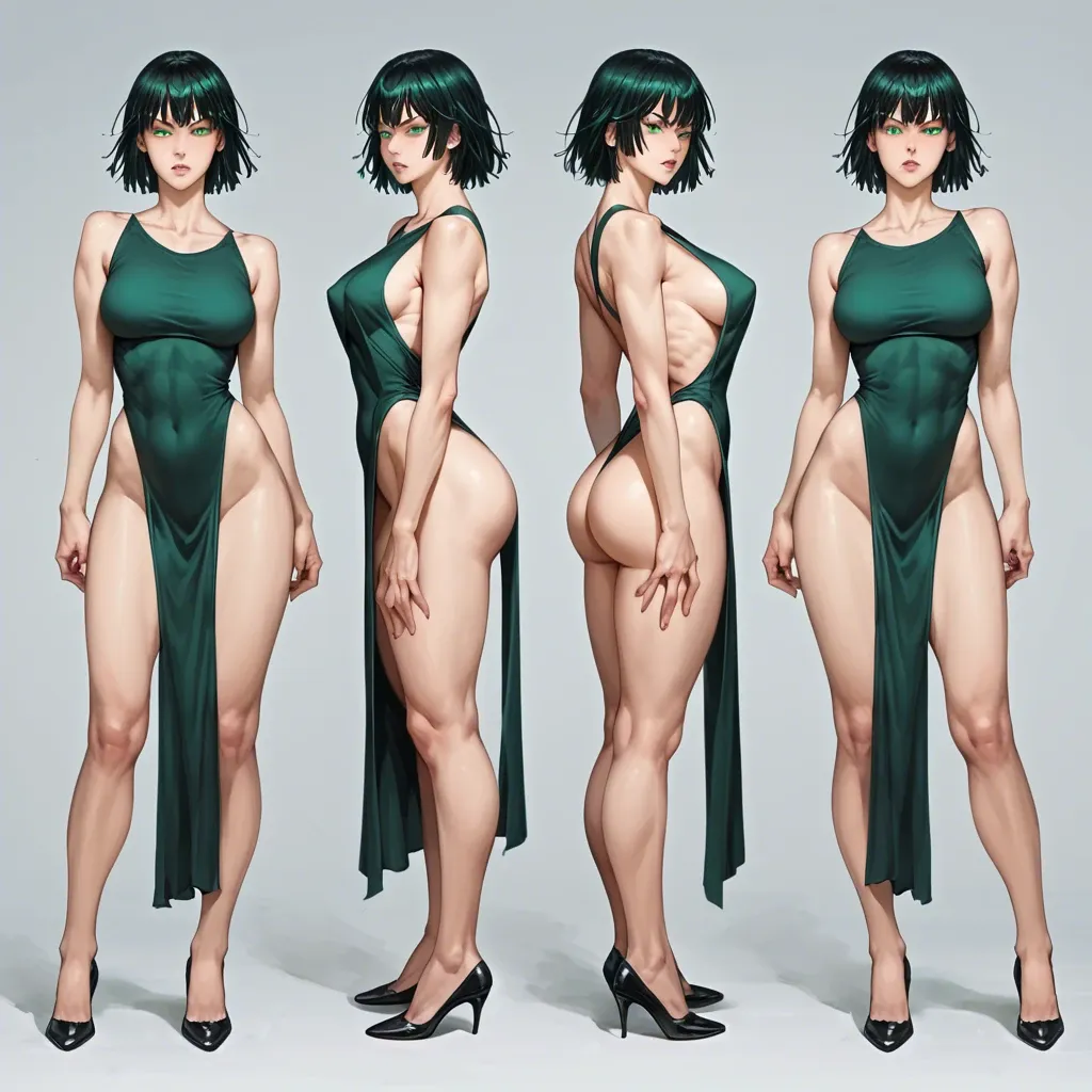 Fubuki one punch man, multiple angles, model pose, Front view and back view and side view, full body photo,