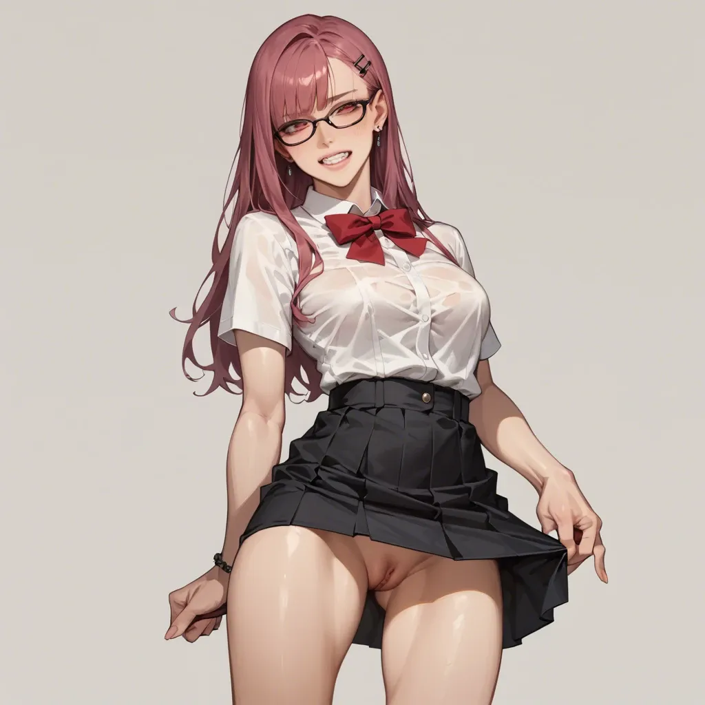 Kushina , mini skirt, sexy, teeth, glasses