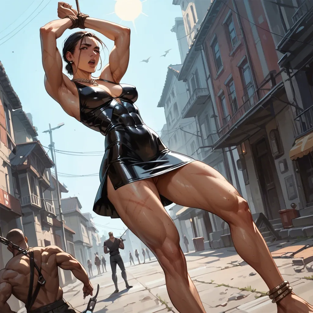 1girl,1boy, , , , jaw,footage,saggy boobs,waist,necklace, strong jaw,muscular thighs,huge boobs,very slim waist,sun tan marks, upskirt,anklets,tied up,latex bodysuit,stiletto heels, bare chest, forest, cyberpunk, european, multiple dildos, semi-realistic, dark background, zelda, makinami