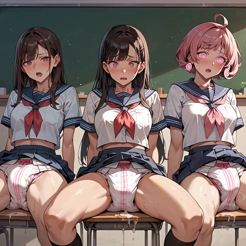 In a diaper, anime 3 girls hypnosis mind control pink spiral regression of sperm in a school uniform fuck with tentacles in a classroom