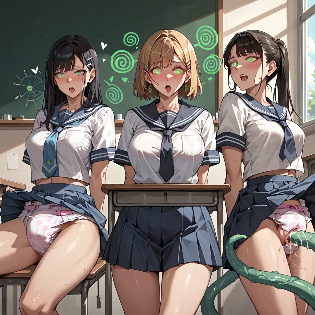 In a diaper, anime 3 girls hypnosis mind control green spiral regression of sperm in a school uniform fuck with tentacles in a classroom comics