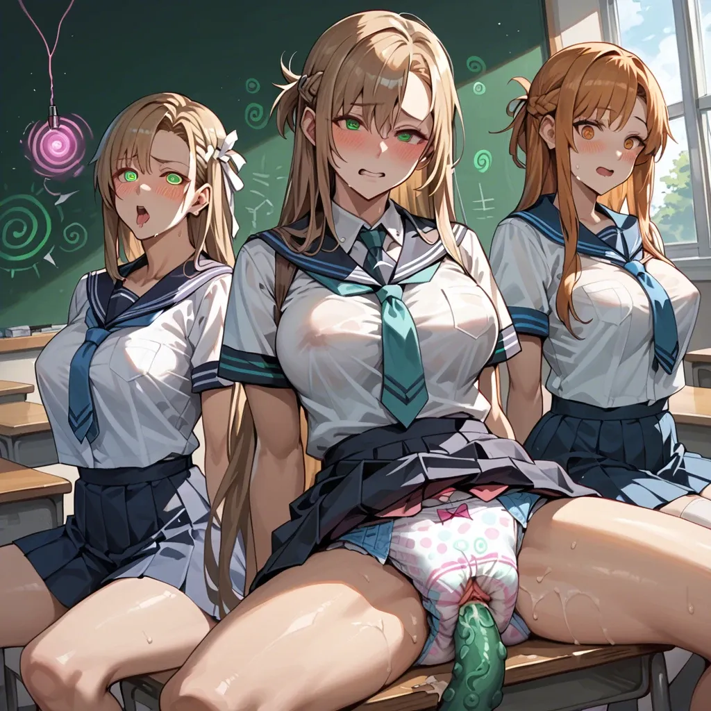 In a diaper, anime 3 girls hypnosis mind control green spiral regression of sperm in a school uniform fuck with tentacles in a classroom asuna