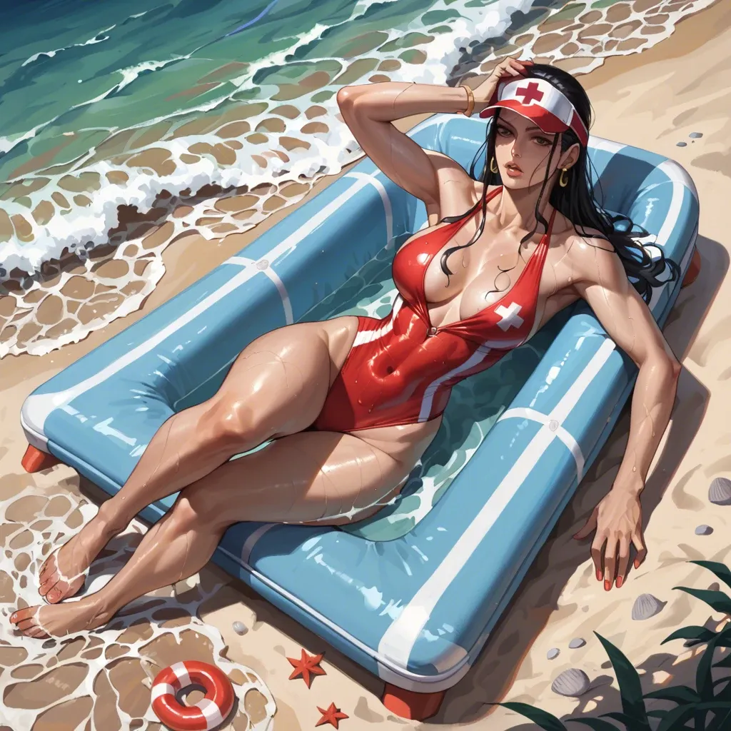 Lifeguard, beach, one piece bathing suit, full body