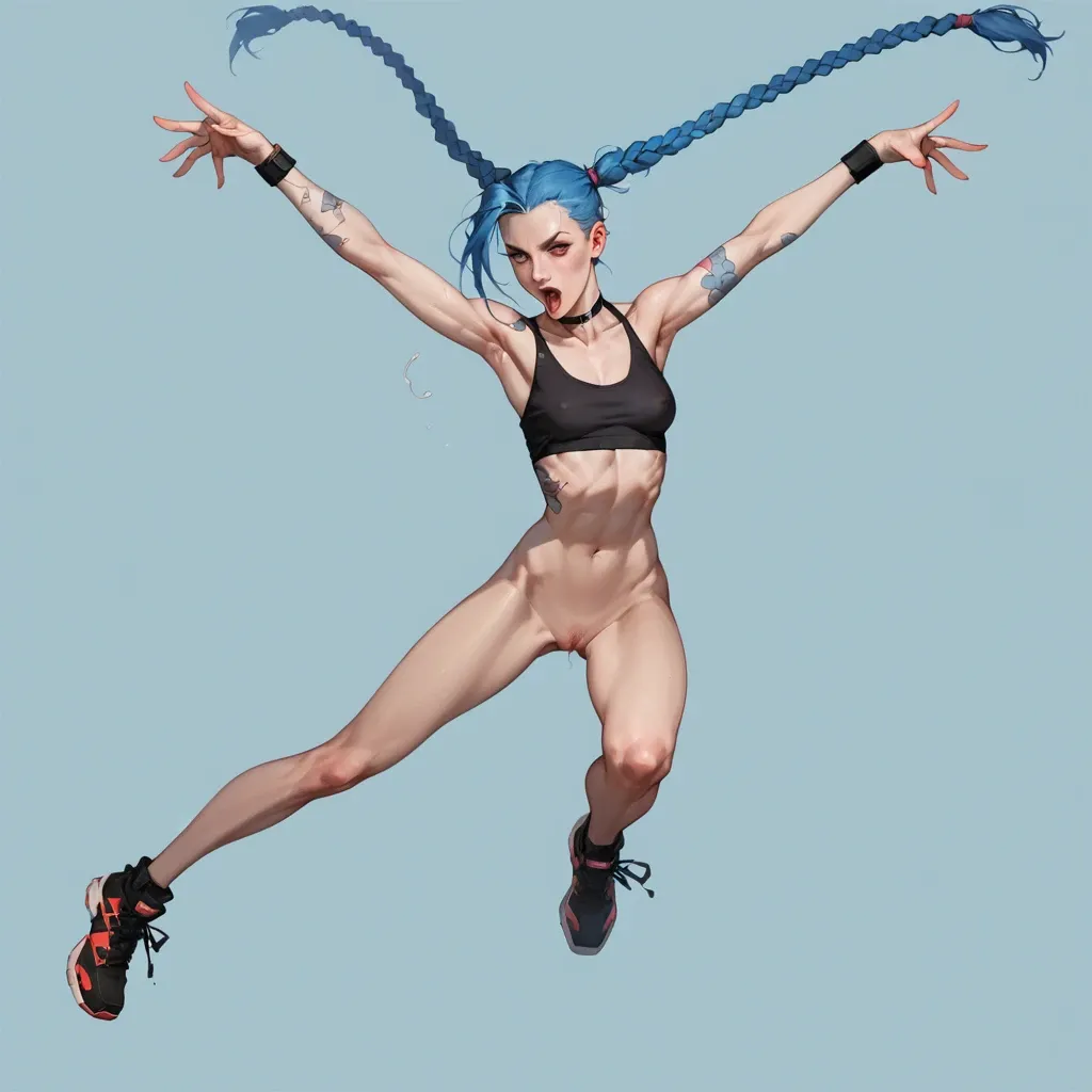 Jinx Arcane Skinny, dynamic pose in the air