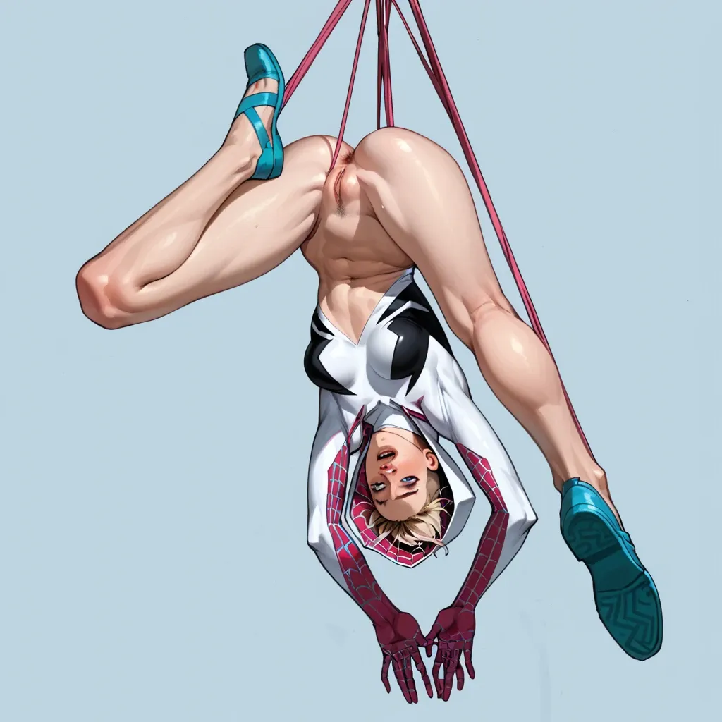 Spider Gwen, upside down, crawling