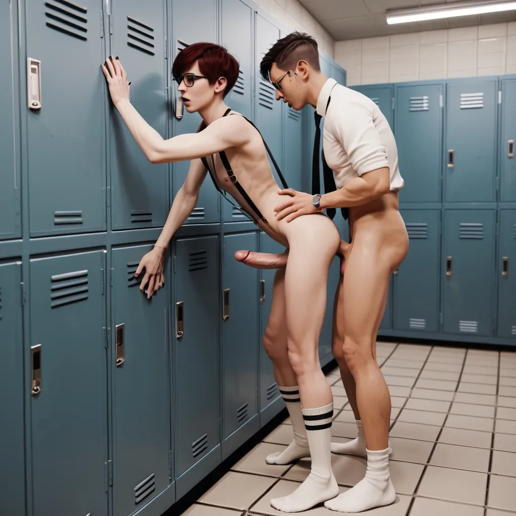 1boy,3d,freckles,tie,suspenders,socks,pixie cut,albino,glasses,brunette,emo,skinny,locker room,spying, unaware,voyeur,teacher,hung male,hanging penis,showering nude