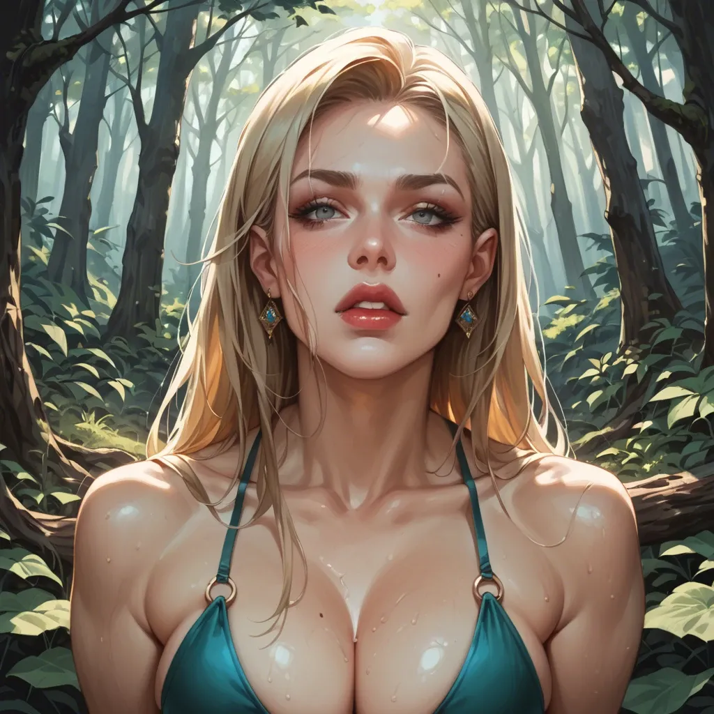 Super beautiful face detailed sexy dressed girl in forest