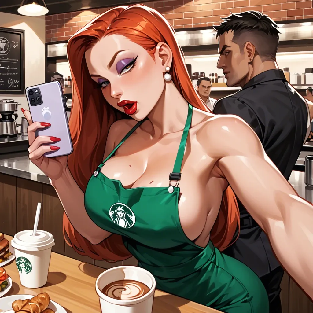 Jessica Rabbit barista sex anal restaurant selfie