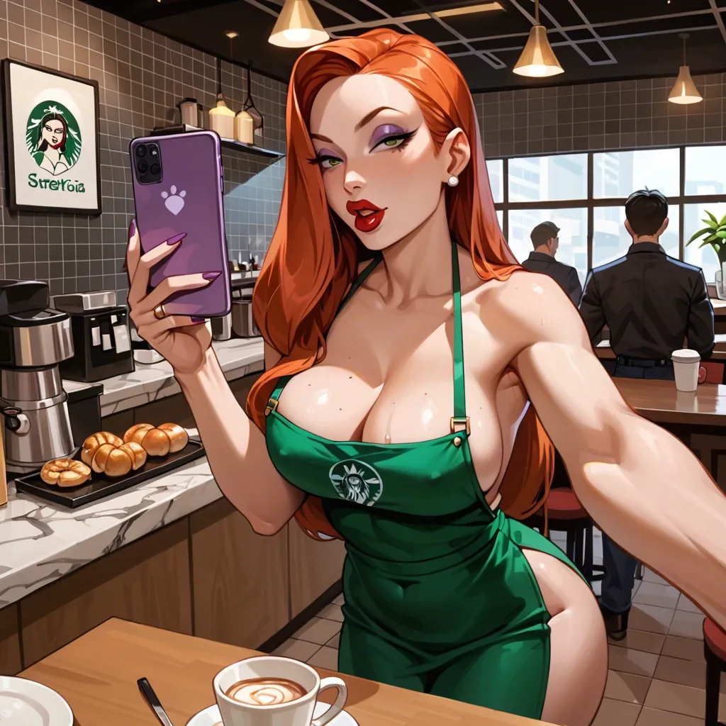 Jessica Rabbit barista sex anal restaurant selfie