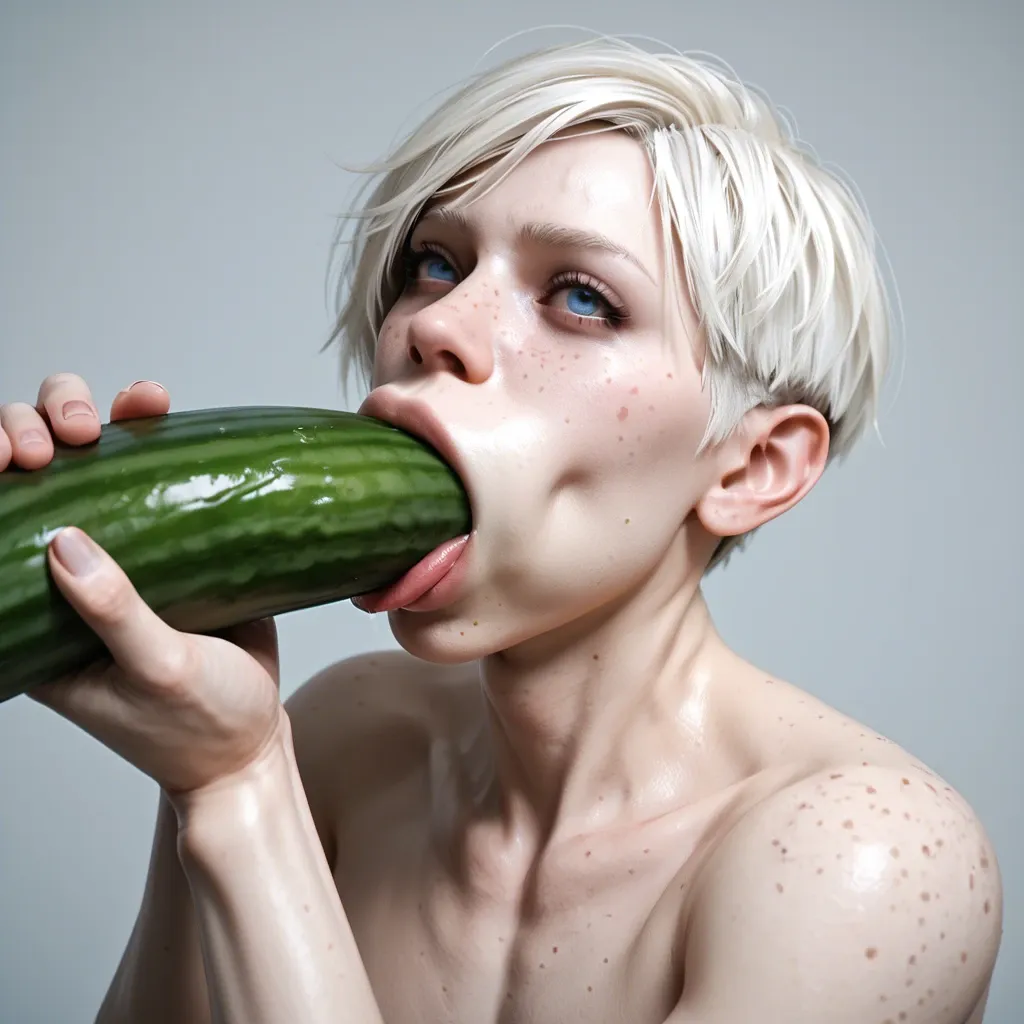 1femboy,male,3d,penis,albino,freckles,pixie cut,thick lips,blue eyes,holding hyper eggplant ,object deepthroat,tongue,mouth insertion,solo,object in hand,hyper deepthroat,extreme mouth dilatation