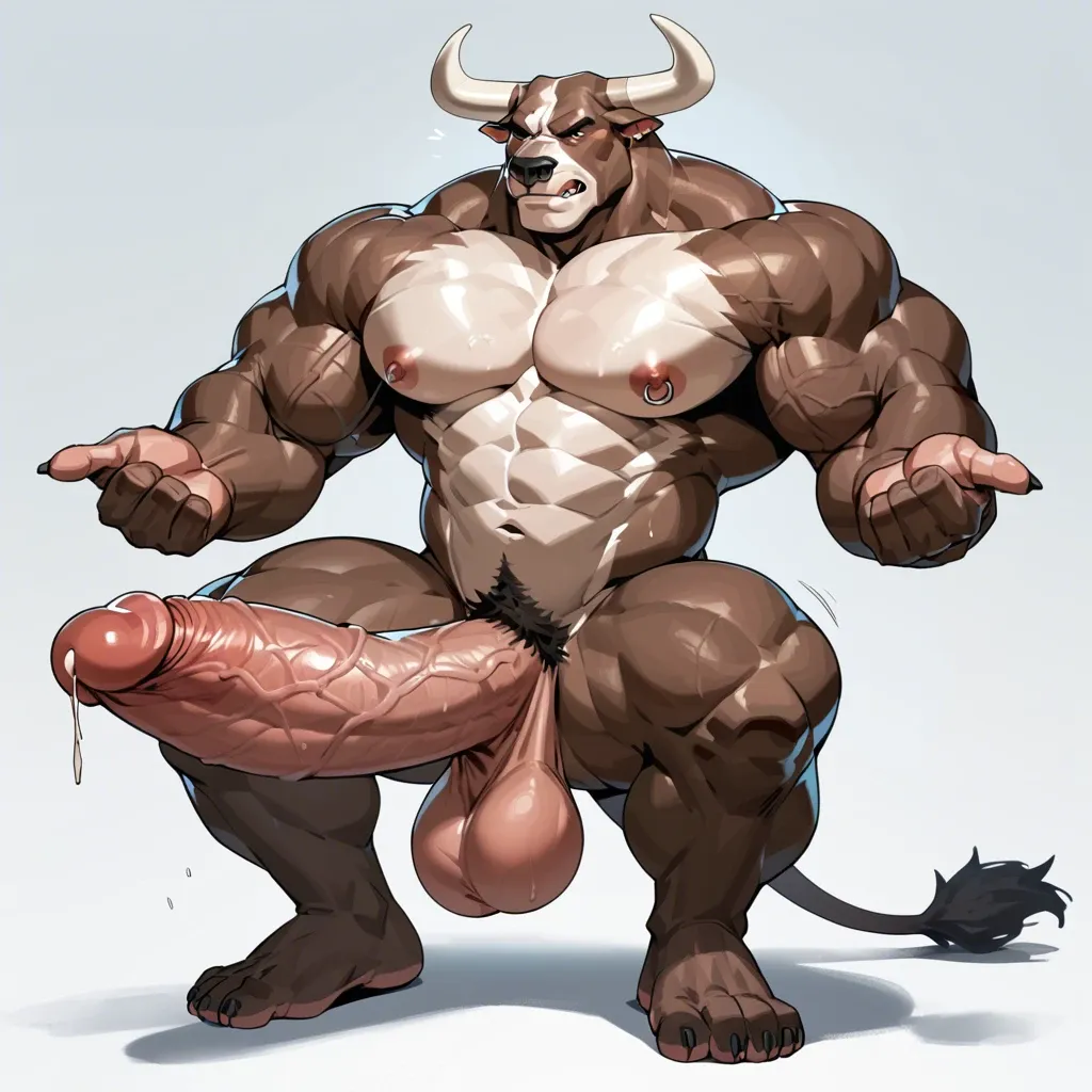 Bull, gay, muscular arms, muskular legs, sperm, anthropomorphic , huge balls, huge dick, huge bulls, big chest, furry bull