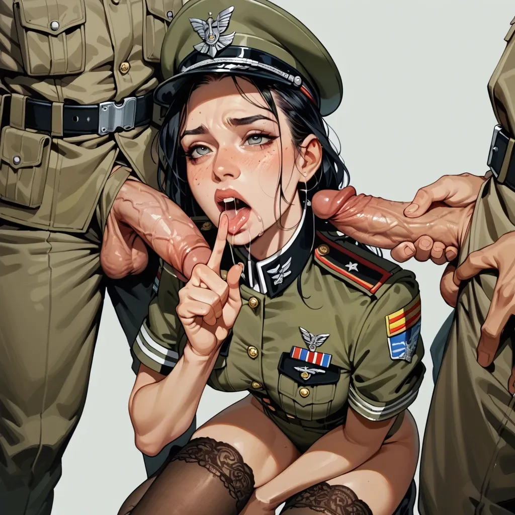 1girl,1boy, , , , cock on cheek,v fingers,firm breasts,low waisted,knees apart, facial freckles,pushing,round boobs,grabbing breast,very skinny, army uniform,lace stockings,saliva strings,print panties,platform heels, uniform,lace stockings,military hat,panties on,gothic boots, purple dress,necklace,black collar,blue panties,heels, school bathroom, zelda, spider-gwen, ayanami rei