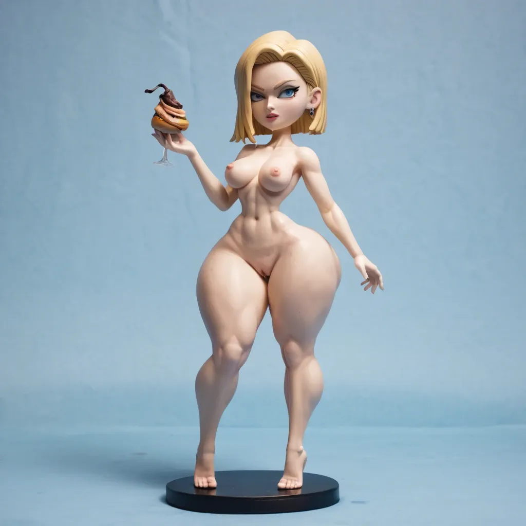 Stop-motion, 1girl, naked, sexy and beautiful woman, Android 18, full lips, medium breasts, slim waist, wide hips, gigantic hips, colossal hips, huge ass, gigantic ass, thick thigs, colossal thigs, colossal ass, naked, venus hips, bimbo ass, fat hips,  hips bigger than body, ass bigger than body, thigs bigger than body, pink skin